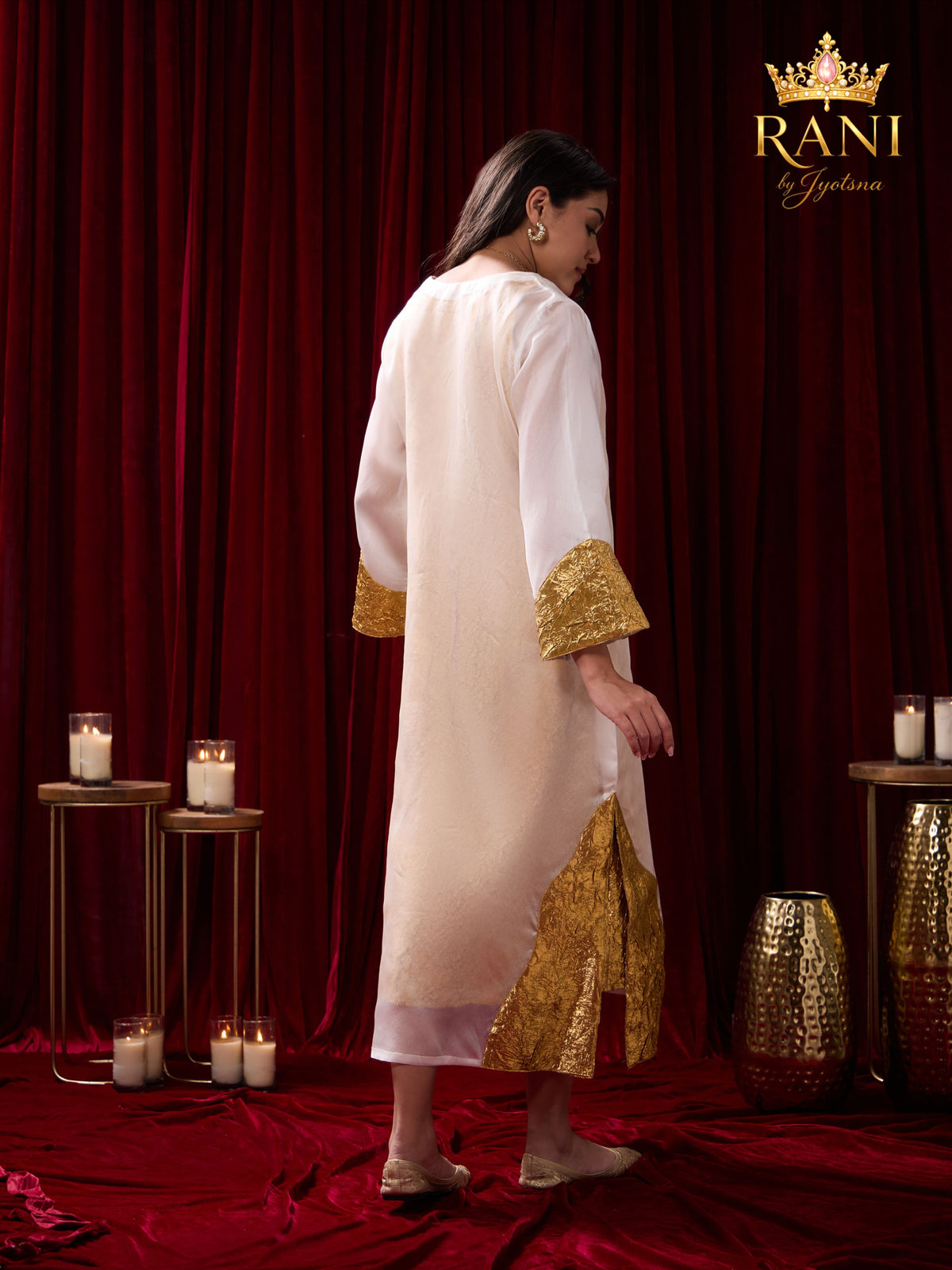 Ivory Organza Kaftan & Gold Slip Dress Set