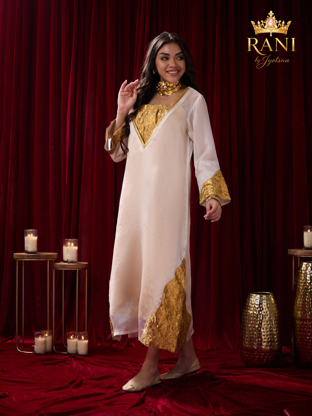Ivory Organza Kaftan & Gold Slip Dress Set