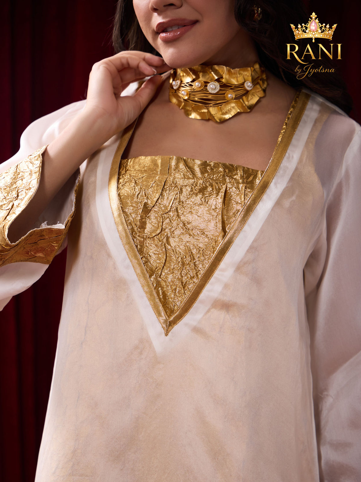 Ivory Organza Kaftan & Gold Slip Dress Set