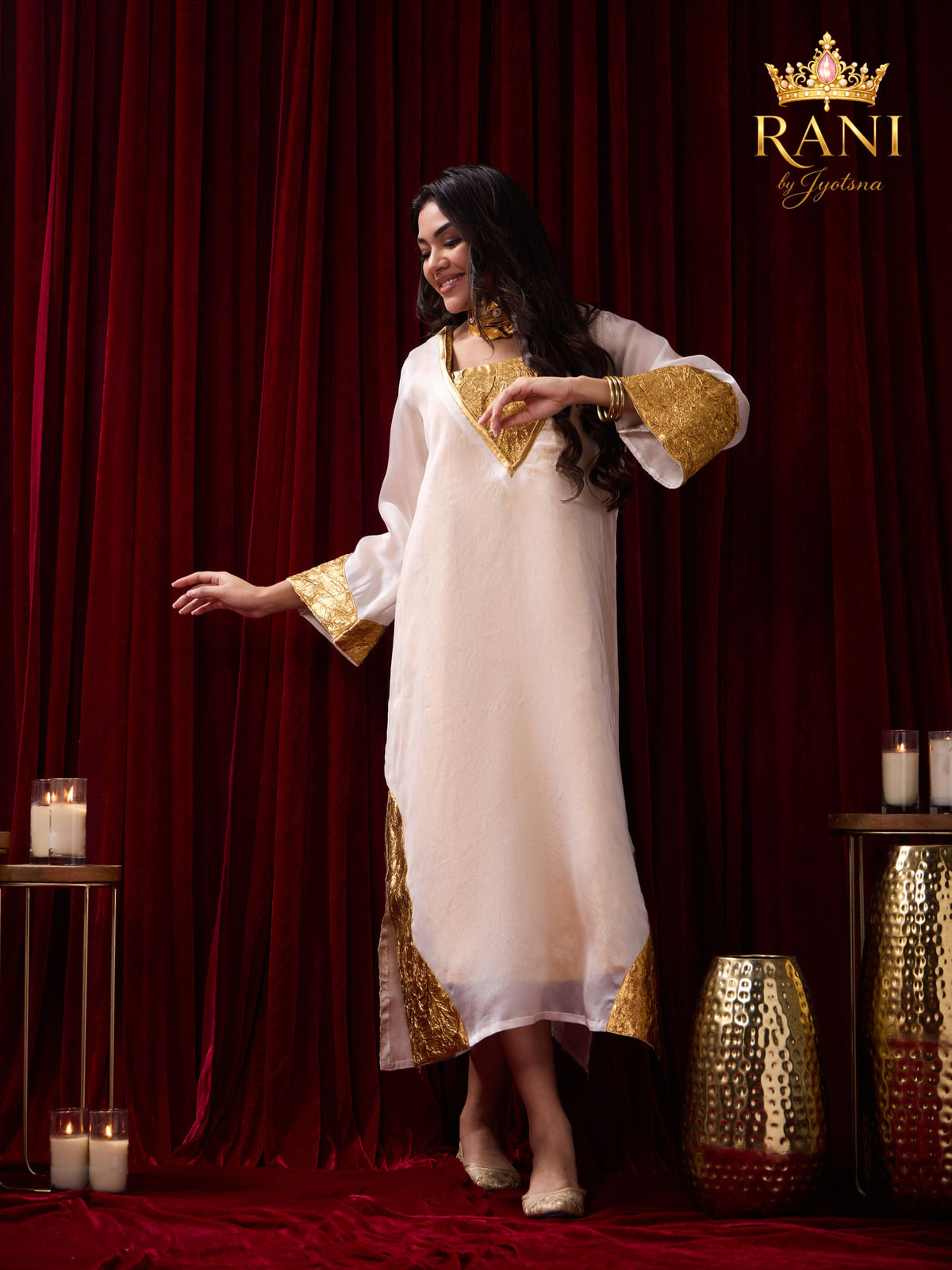 Ivory Organza Kaftan & Gold Slip Dress Set