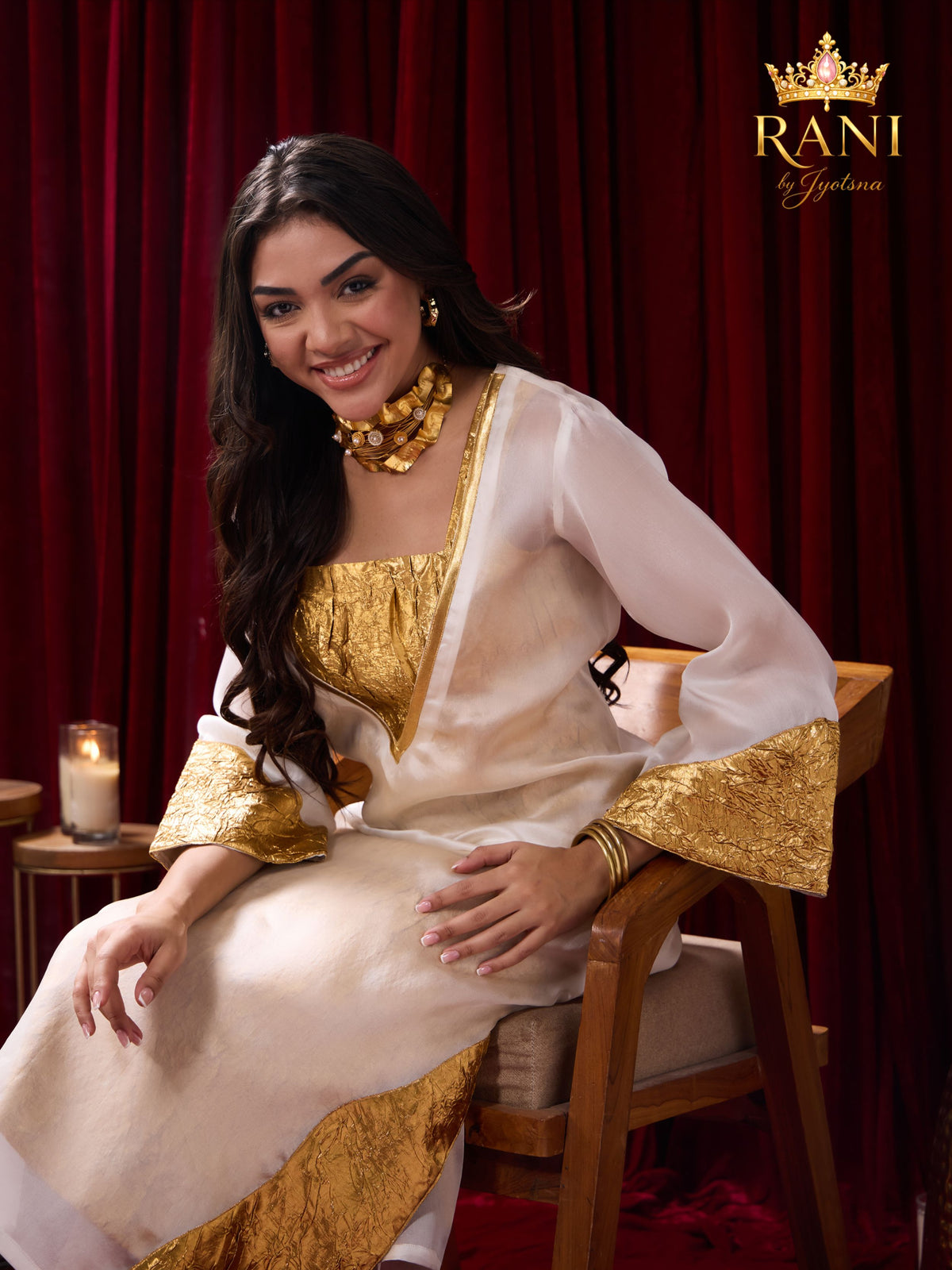 Ivory Organza Kaftan & Gold Slip Dress Set