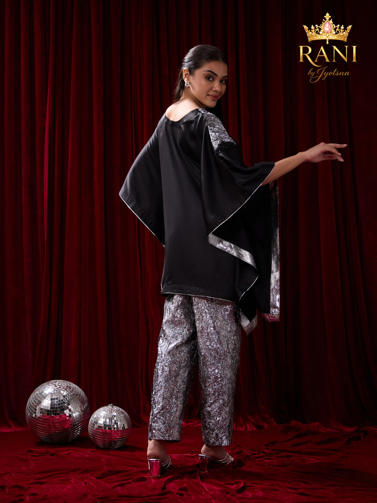 Silver & Black Embellished Kaftan Co-Ord Set