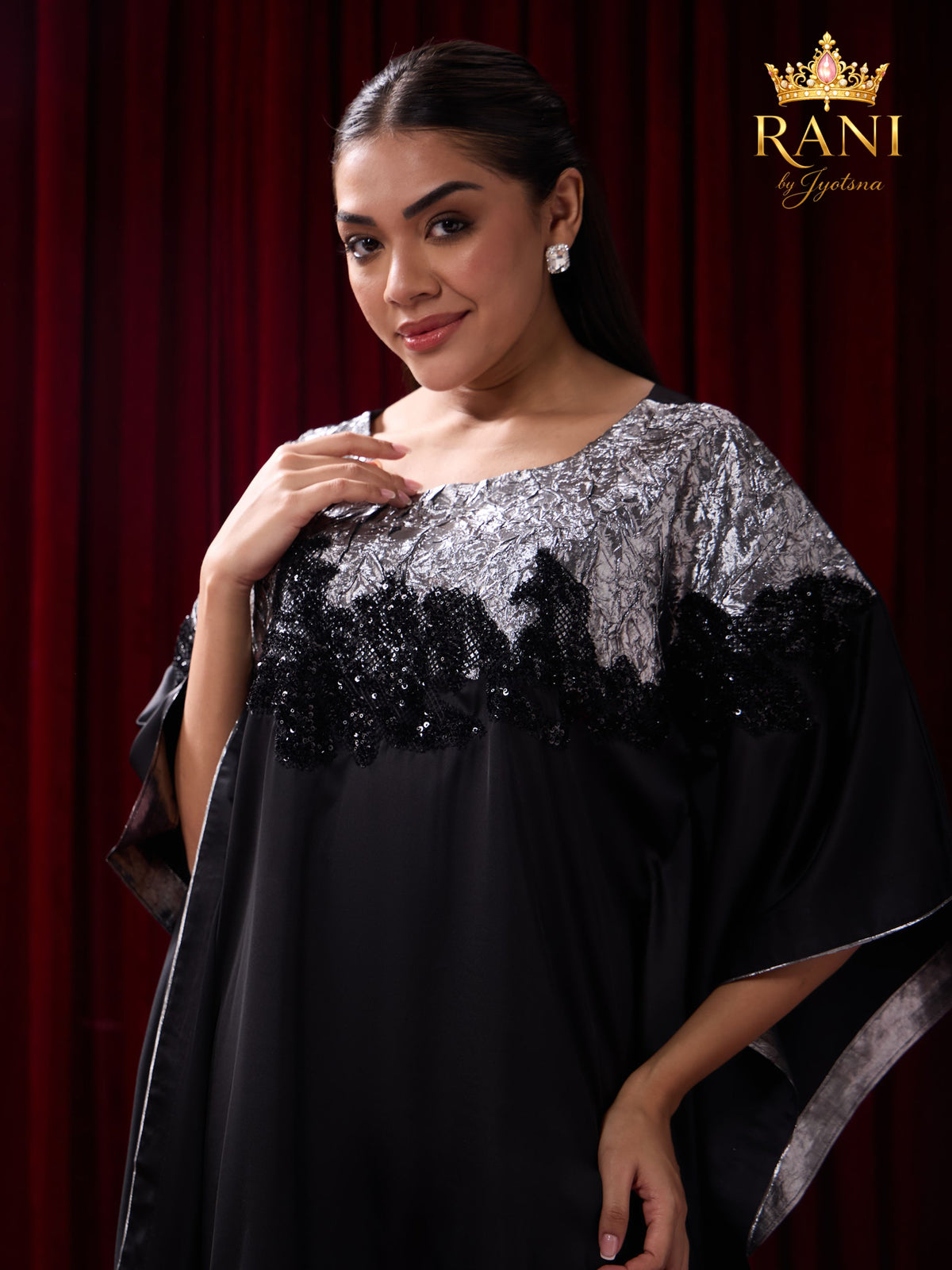 Silver & Black Embellished Kaftan Co-Ord Set