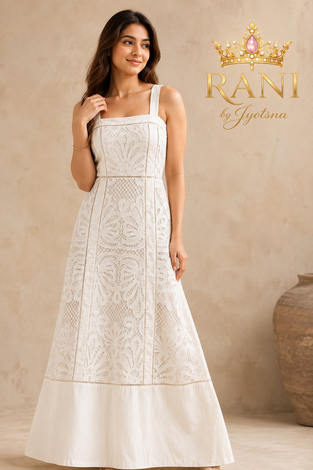 Ethereal Grace Cotton & Net Maxi Dress