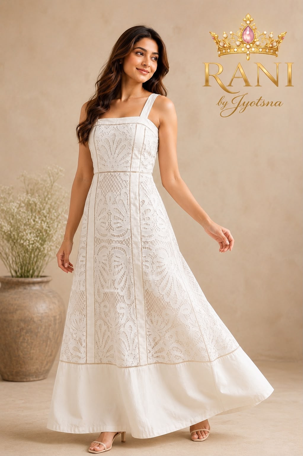Ethereal Grace Cotton & Net Maxi Dress