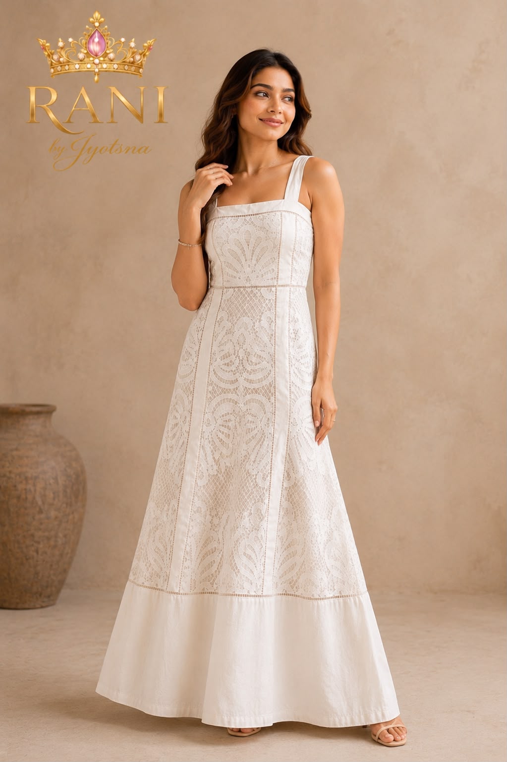 Ethereal Grace Cotton & Net Maxi Dress